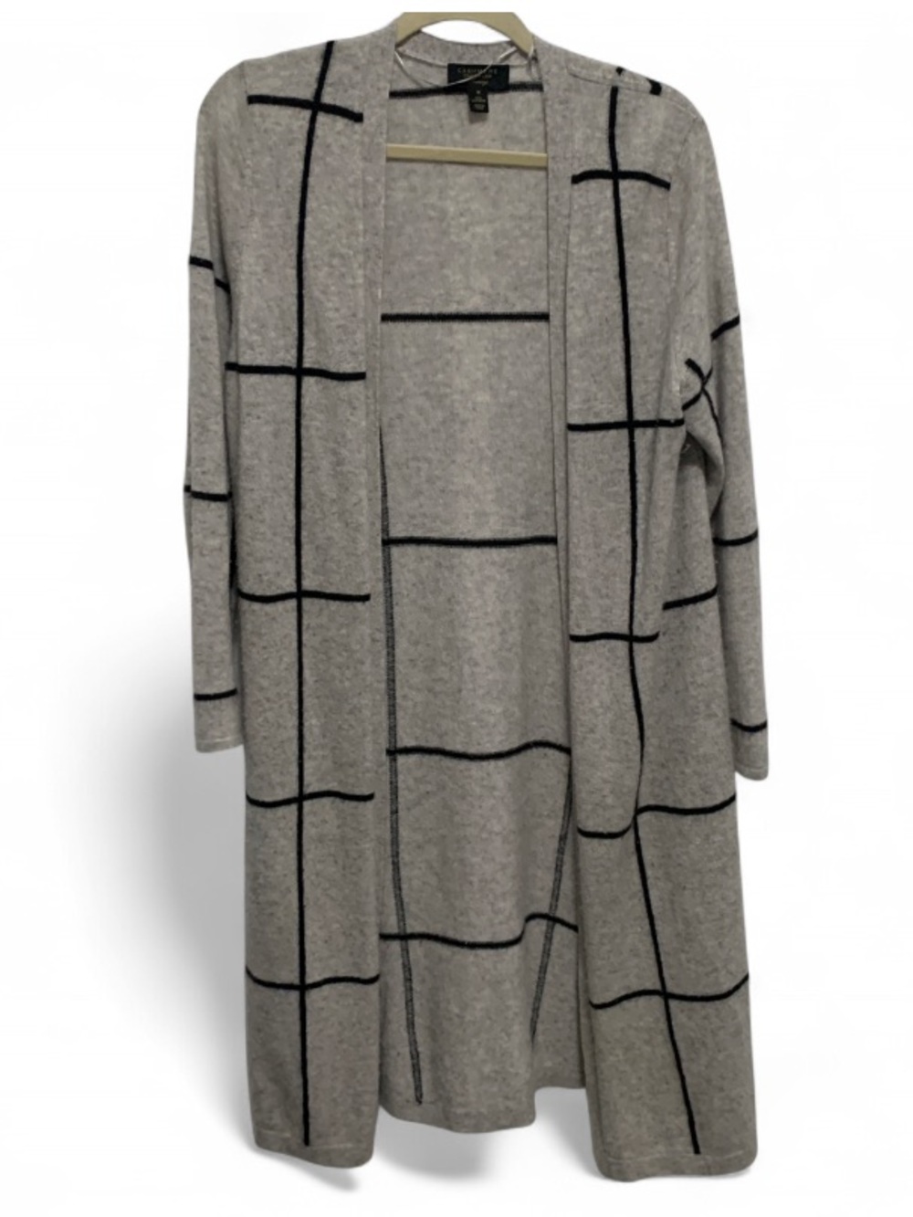 Charter Club Luxury Gray Open-Front Longline 100% Cashmere Cardigan Sweater
